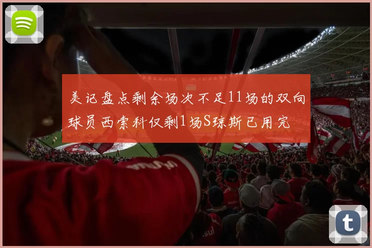 美记盘点剩余场次不足11场的双向球员西索科仅剩1场S琼斯已用完
